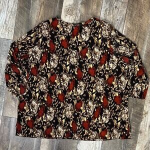 Maggie Barnes Floral Print Button Front V-Neck Crinkle Shirt Blouse 3X